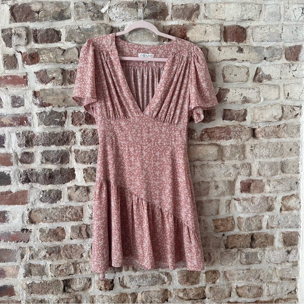 Floral Pink V-Neck Dress
